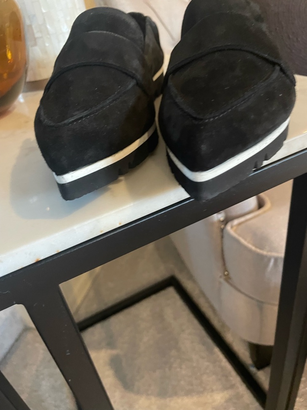 AGL Black Suede Pointed Loafer with White Trim - Picture 7 of 10